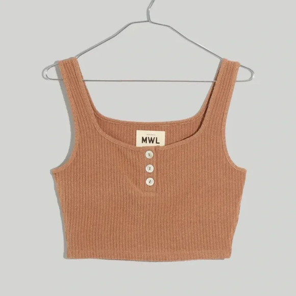 Madewell Tops - Madewell MWL tan soft stretchy Ribbed Crop Tank top size XL